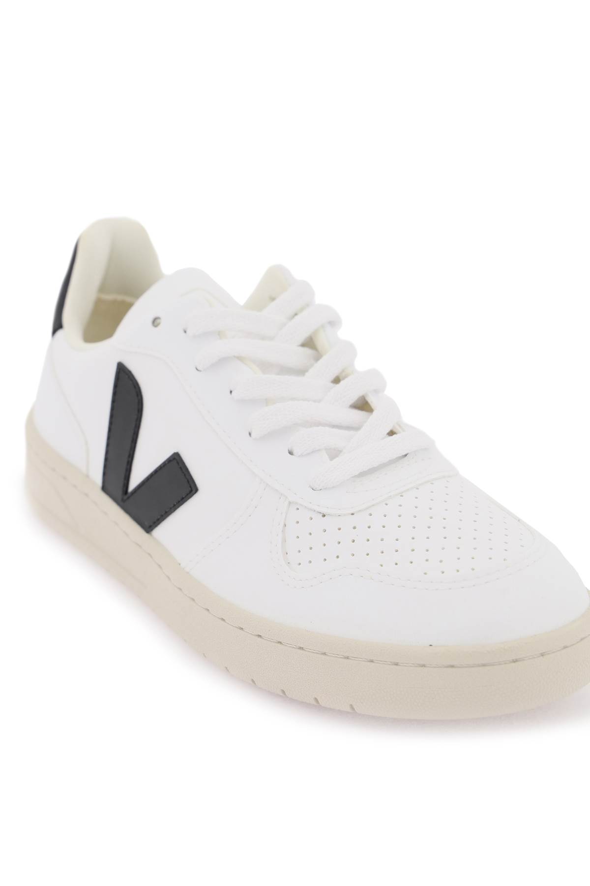 Shop Veja V-10 Leather Sneakers In White Black (white)