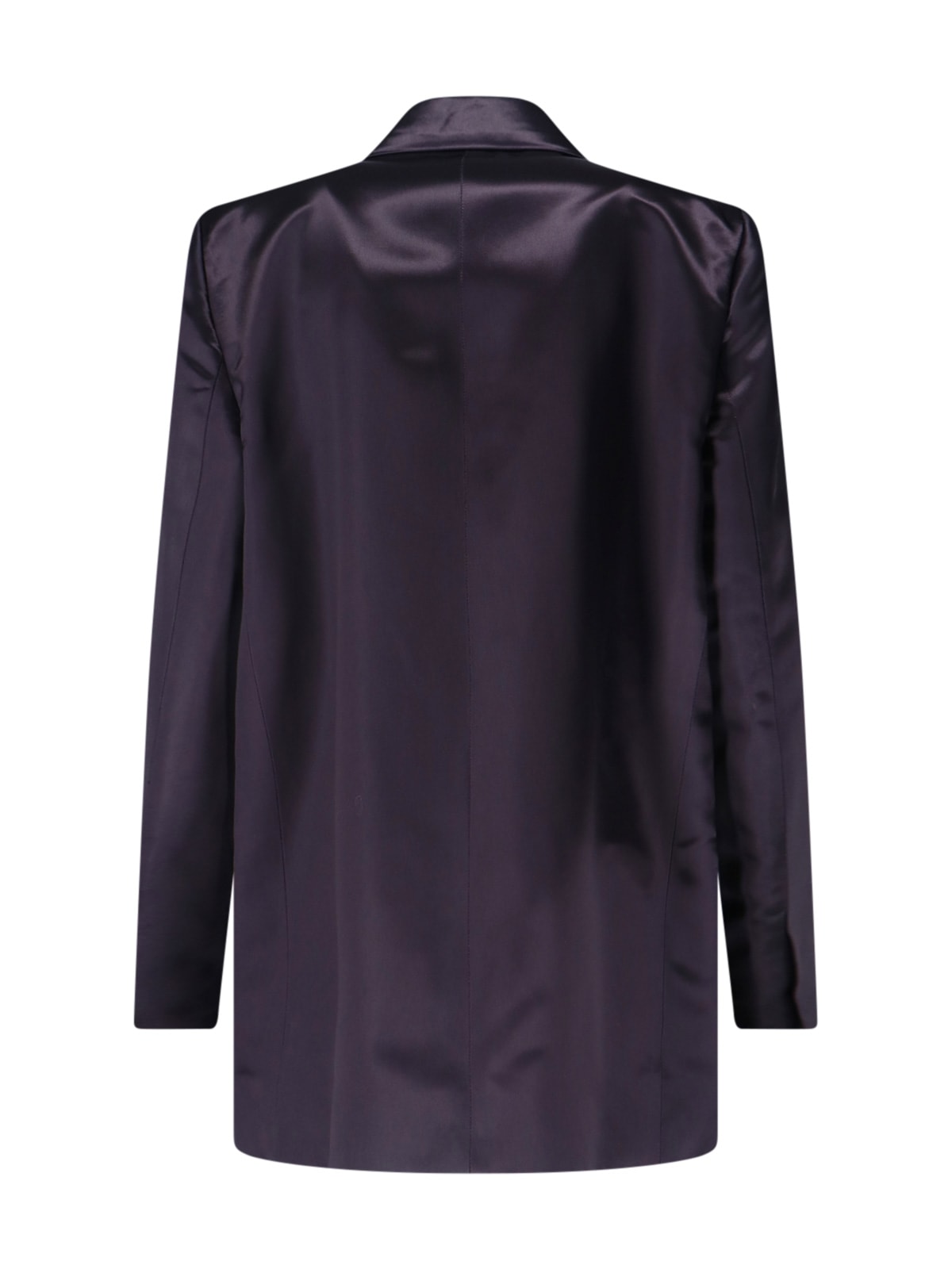 Dries Van Noten Longline Satin Blazer Notched Lapels In Blue
