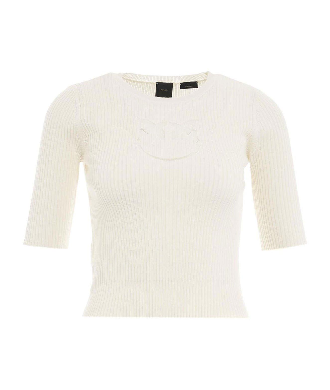 Shop Pinko Ribbed Jumper In Bianco Latte