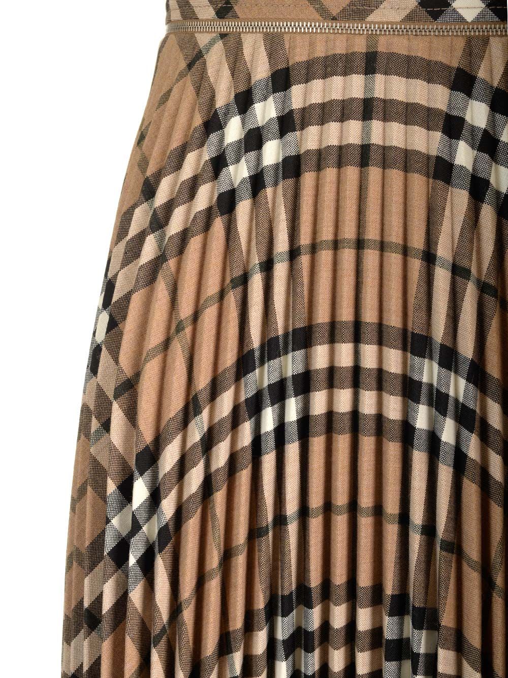 Shop Burberry Wool Pleated Skirt In Brown