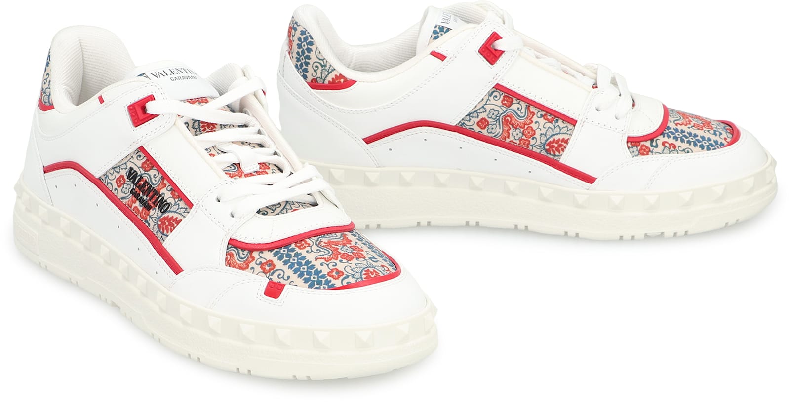 Valentino Leather Freedots Sneakers Panels Patterned In White