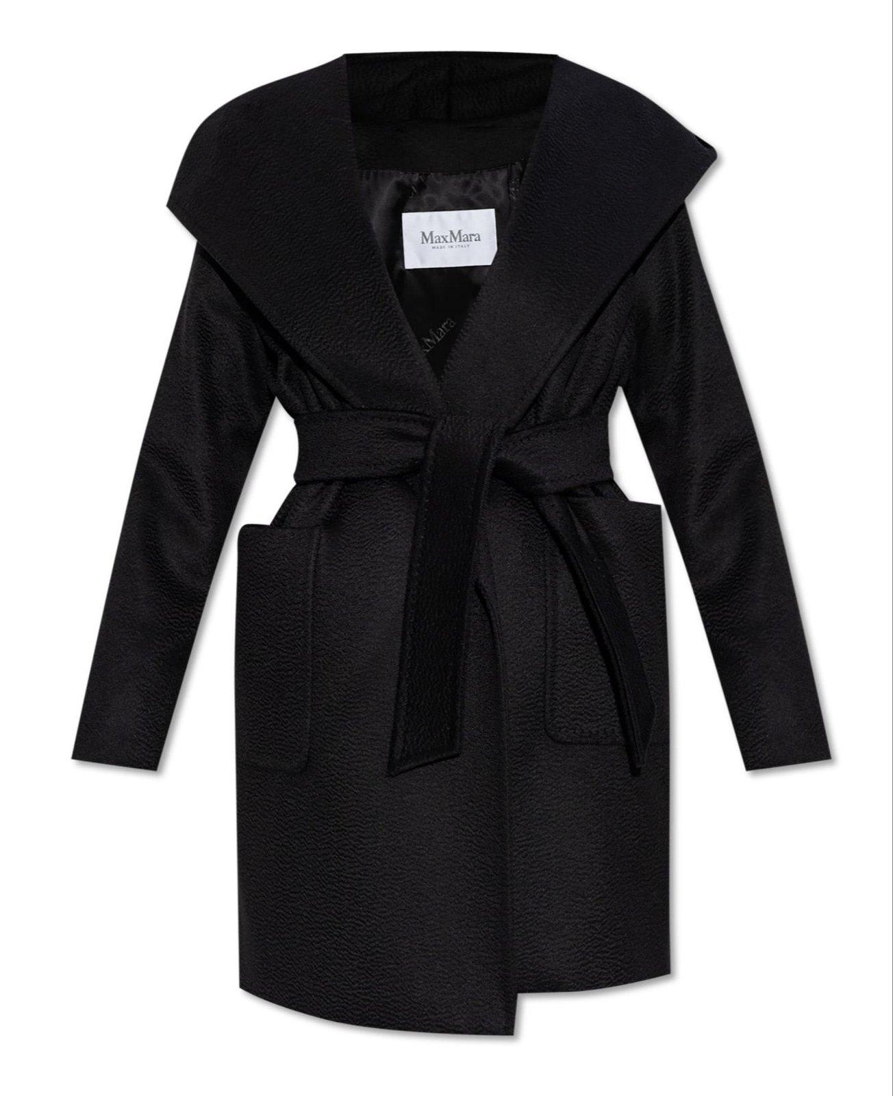 Shop Max Mara Belted Long-sleeved Coat In Black