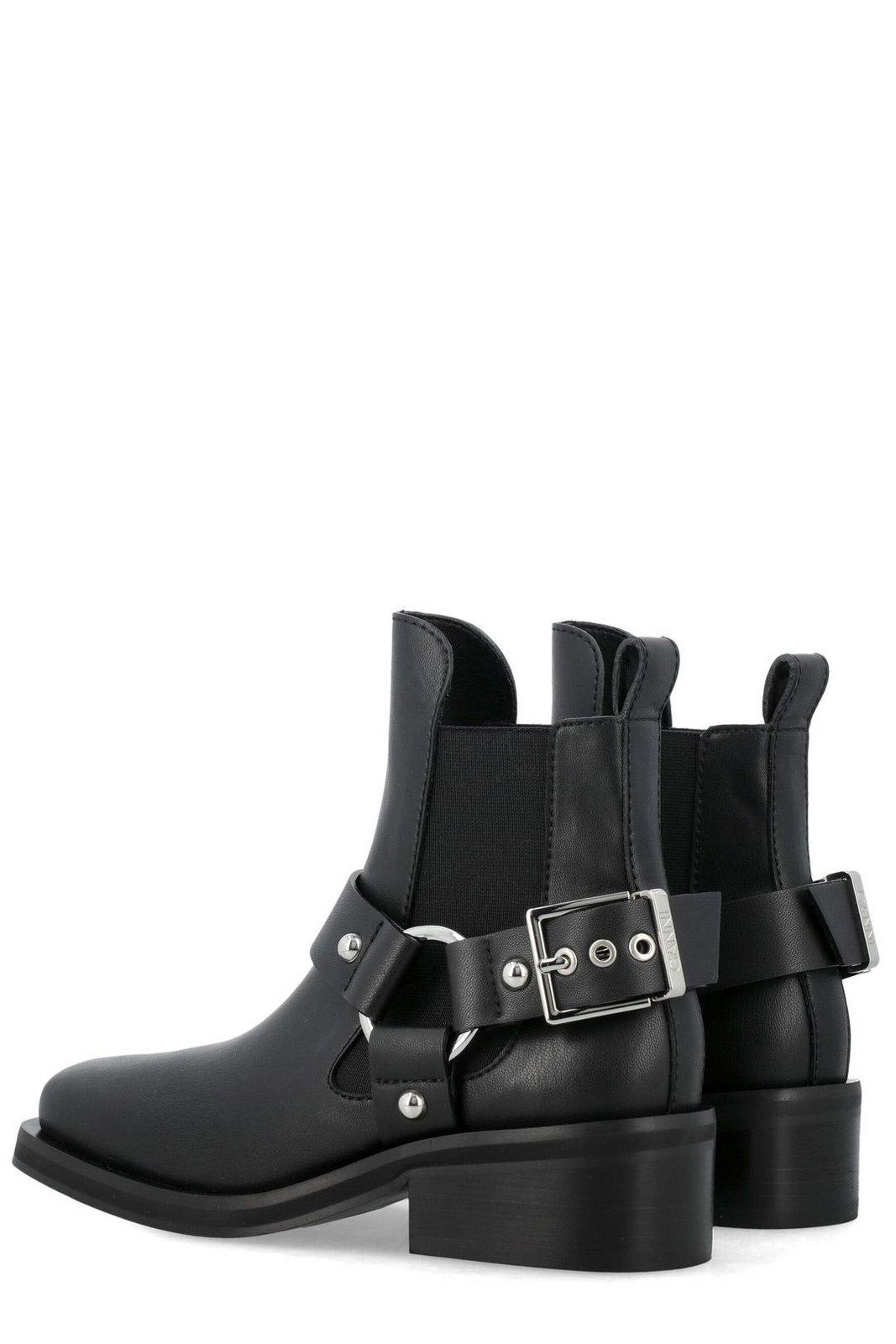 Shop Ganni Low Cut Biker Chelsea Boots In Black