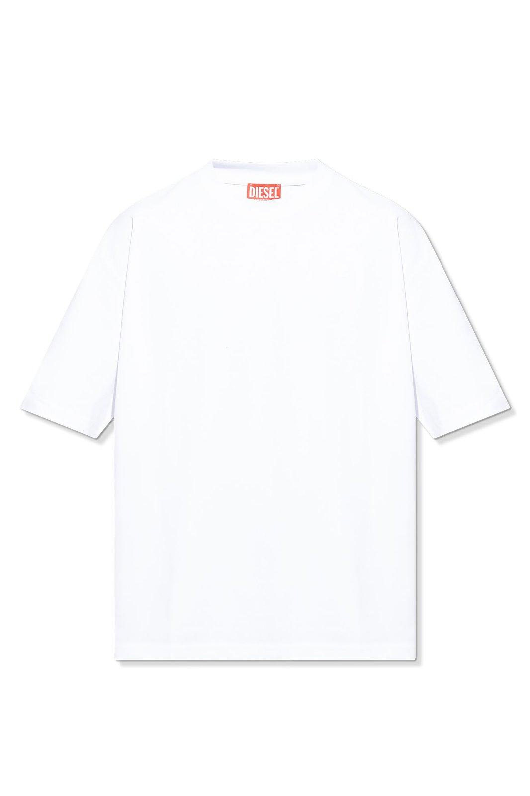 Shop Diesel Oval D Straight Hem Crewneck T-shirt  In White