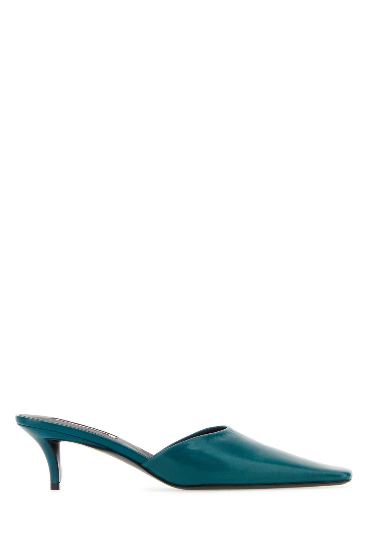 Teal Green Leather Mules