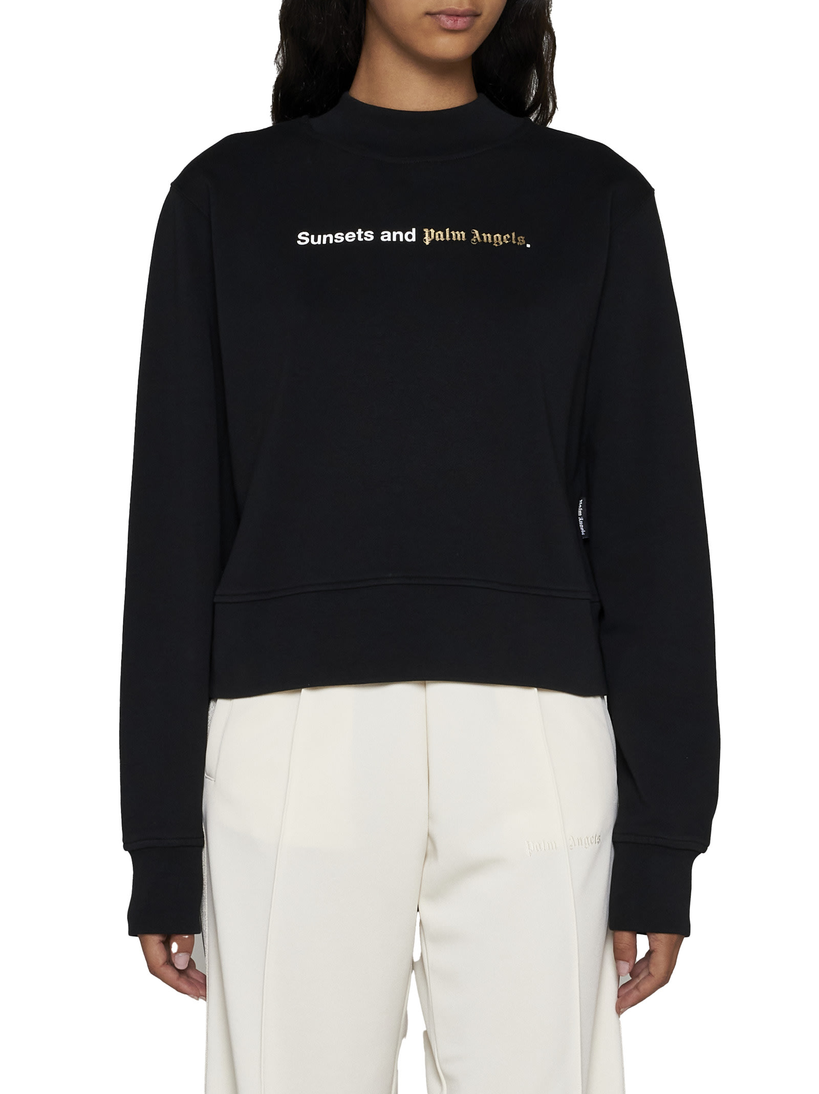 Palm Angels Sunsets-embroidered Merino-blend Jumper In Black White