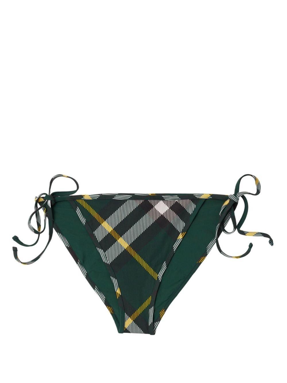 Shop Burberry Checked Side-tied Bikini Bottoms In Verde
