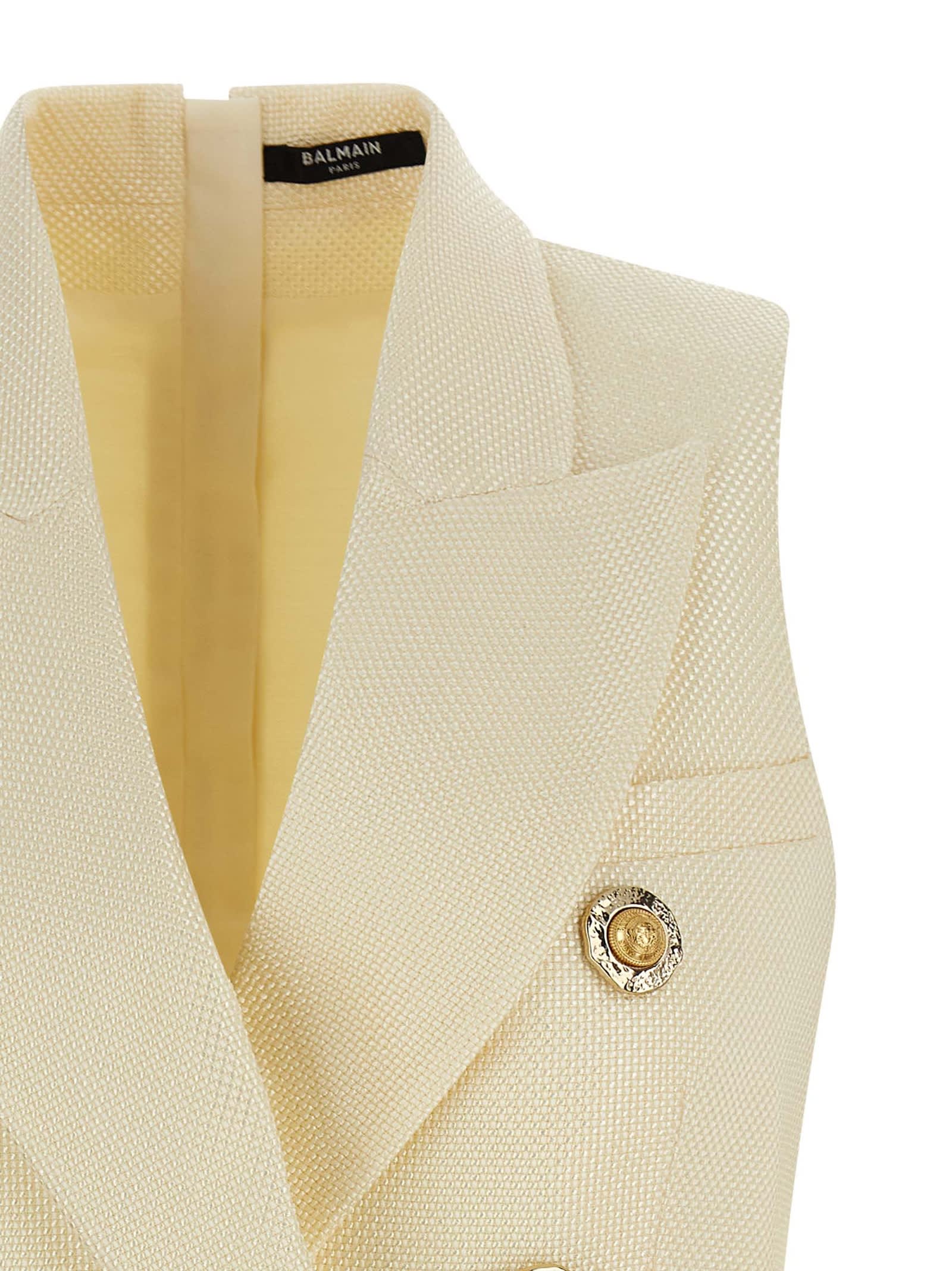 Balmain Jacquard Vest With Flap Pockets And Gold-tone Buttons In Yellow