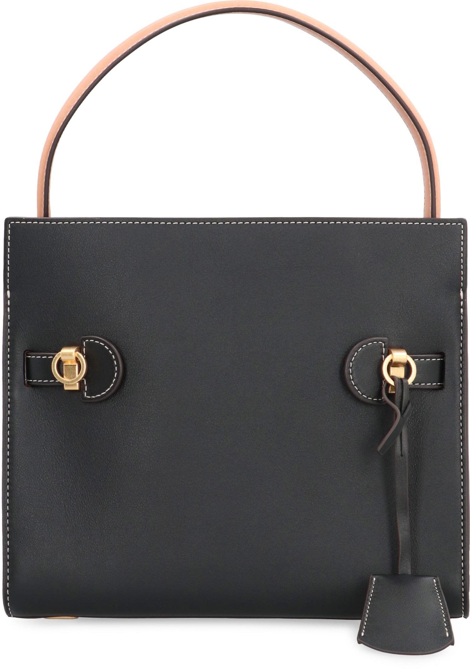 Shop Tory Burch Double Lee Radziwill Leather Handbag In Black
