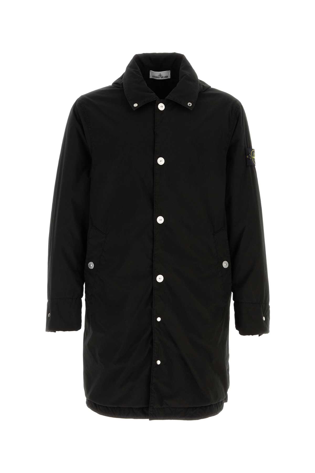 Stone Island Stretch Polyester Jacket With Hood And Pockets In Black