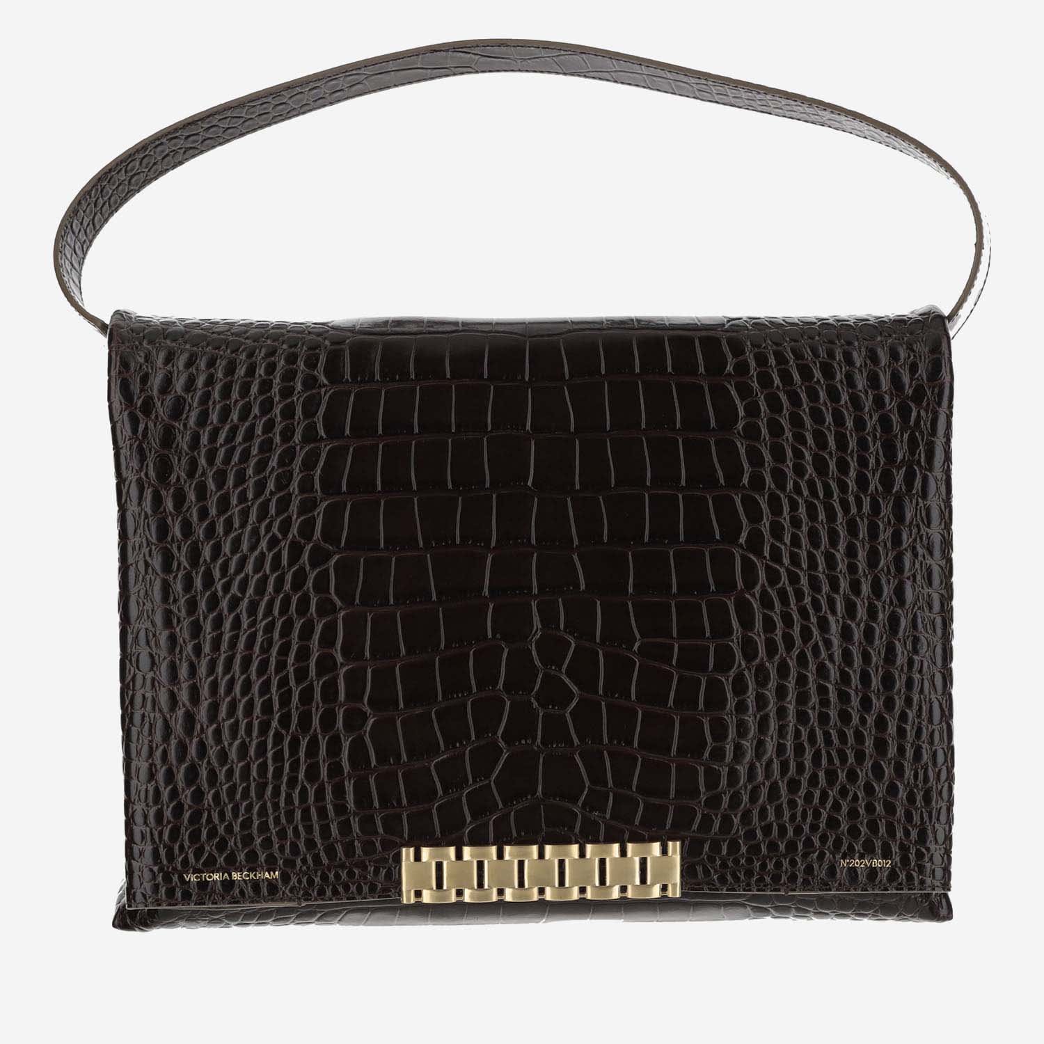 Shop Victoria Beckham Crocodile Effect Leather Jumbo Chain Pouch In Brown
