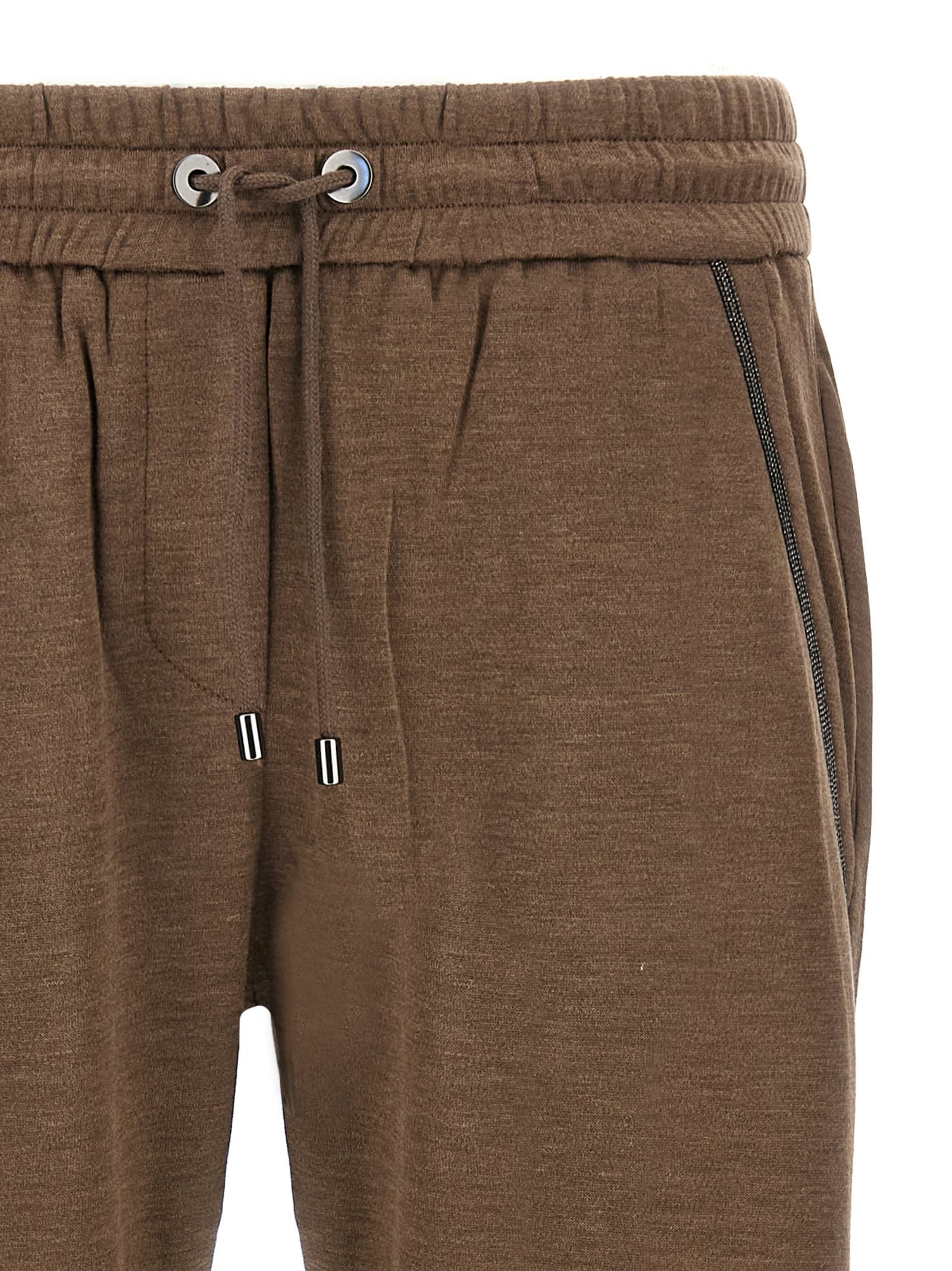 Brunello Cucinelli Shiny Pocket Detail Joggers In Brown