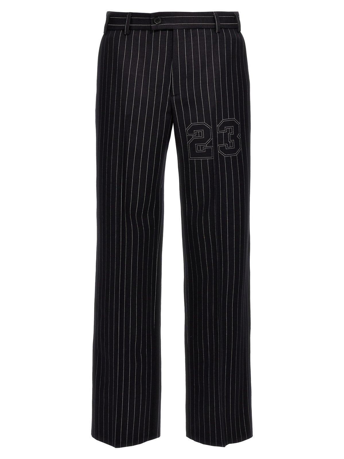 Shop Off-white Pinstriped Straight Leg Pants In Black