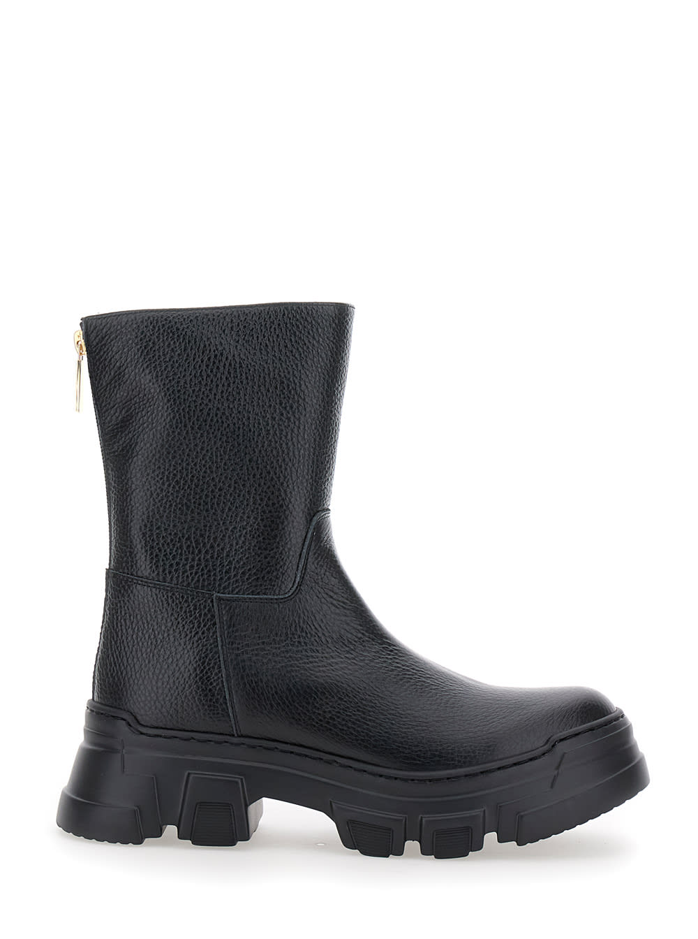 Black Boots With Pebbled Texture In Leather Woman