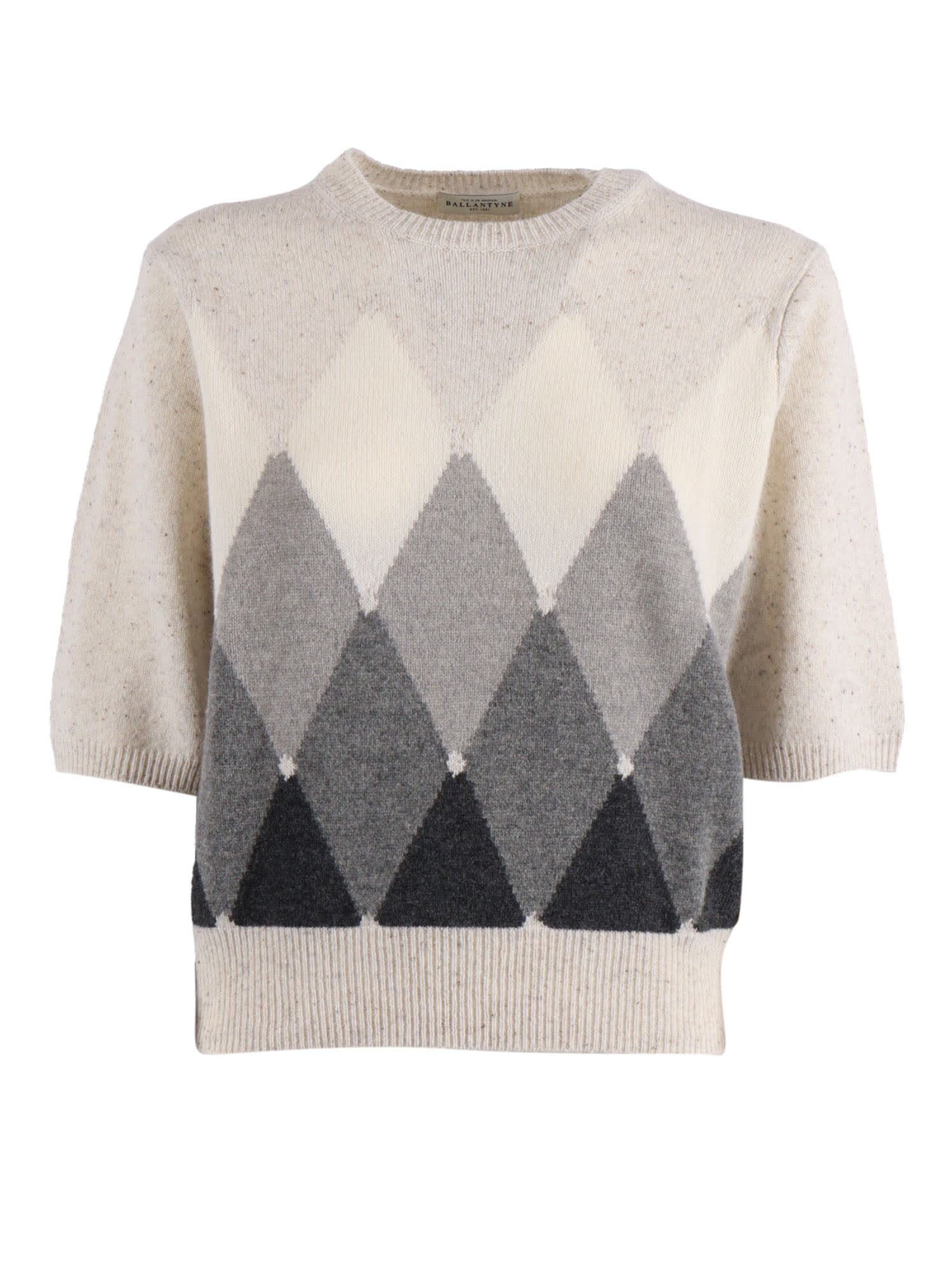 Ballantyne Argyle Knit Top With Ribbed Crew Neckline And Fitted Finish In Neutral