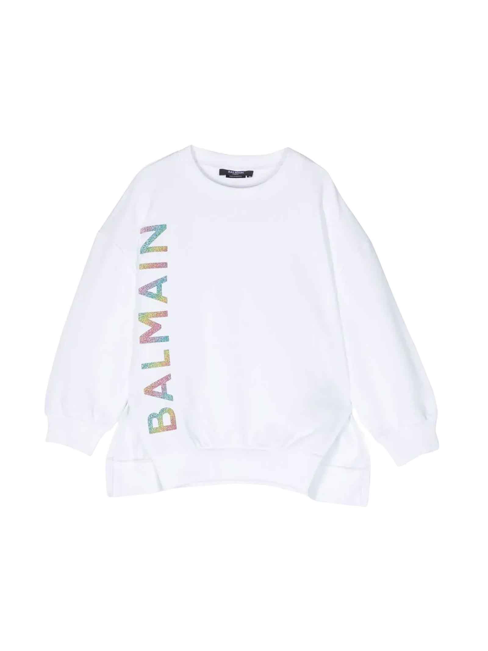 Shop Balmain White Sweatshirt Girl In Bianco