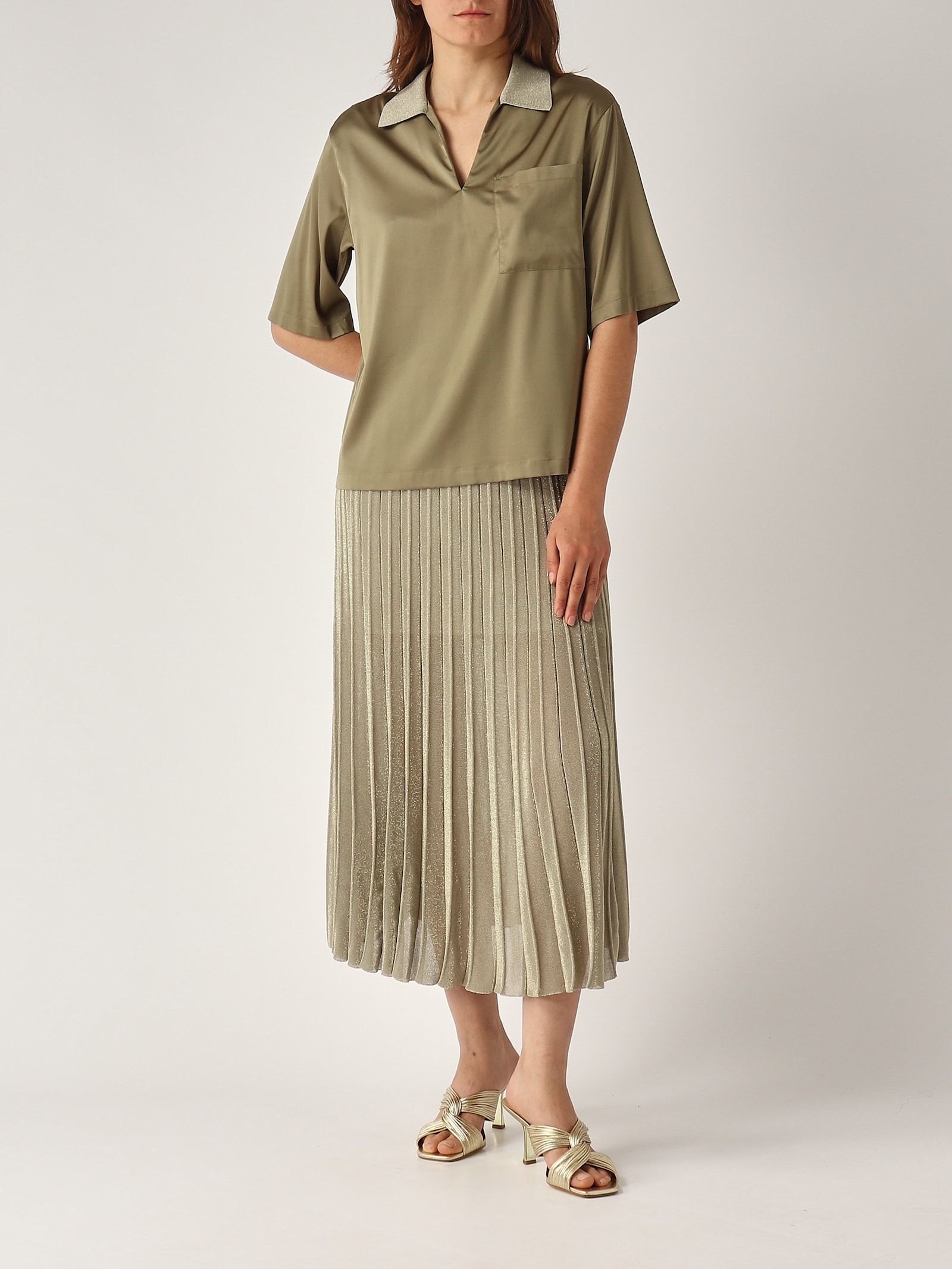 Gran Sasso Gonna Plisse Lurex Skirt In Green