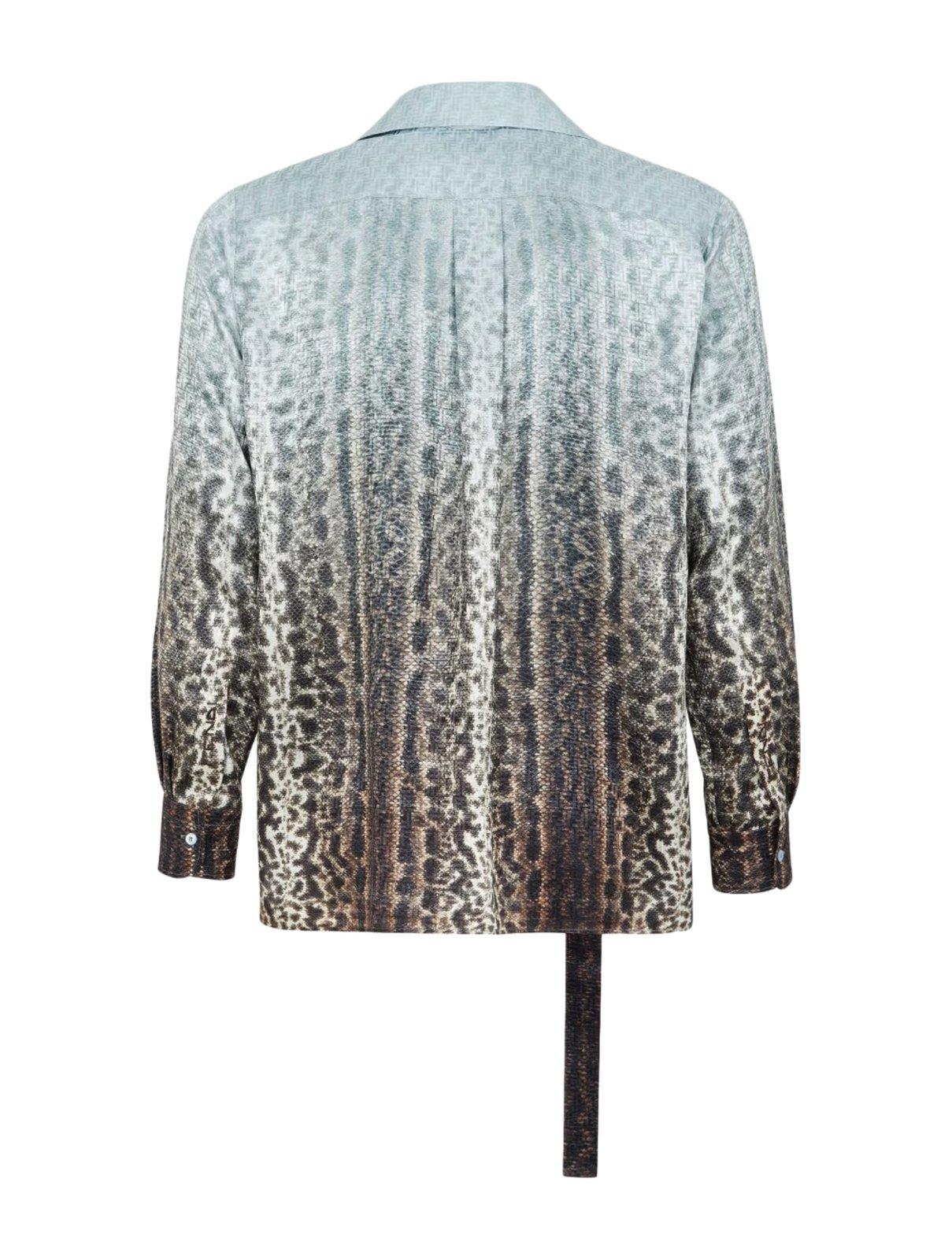 Shop Fendi All-over Printed Sleeved Blouse In Clear Blue