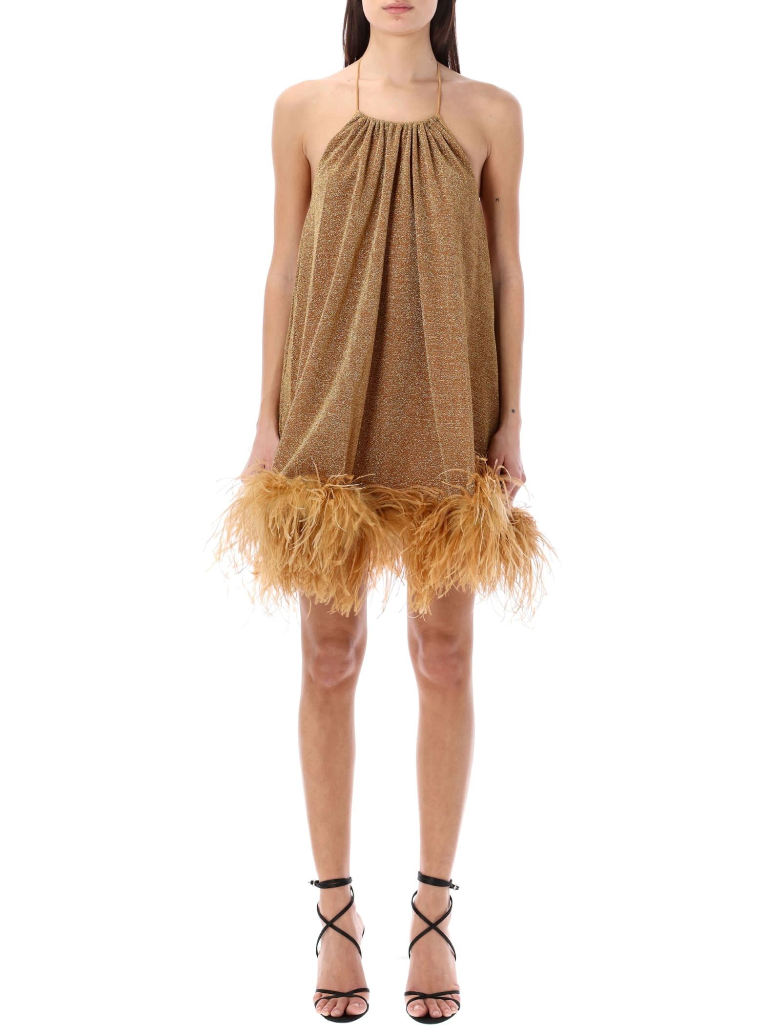 Shop Oseree Lumière Plumage Minidress In Toffe Gold