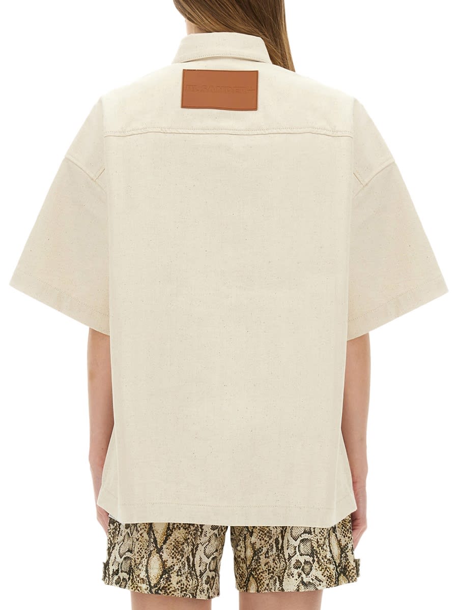 Jil Sander Relaxed Fit Beige Shirt With Logo Patch And Button Fastening In Neutral