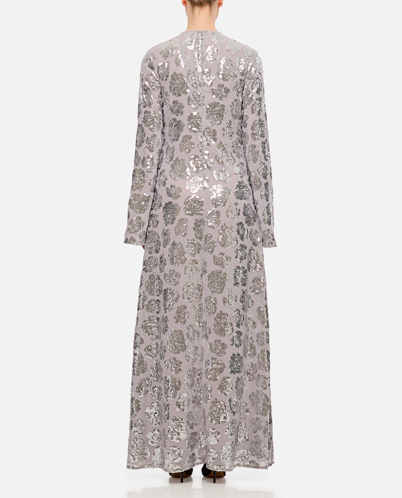 Rotate Birger Christensen Sequin Chiffon Maxi Dress In Silver