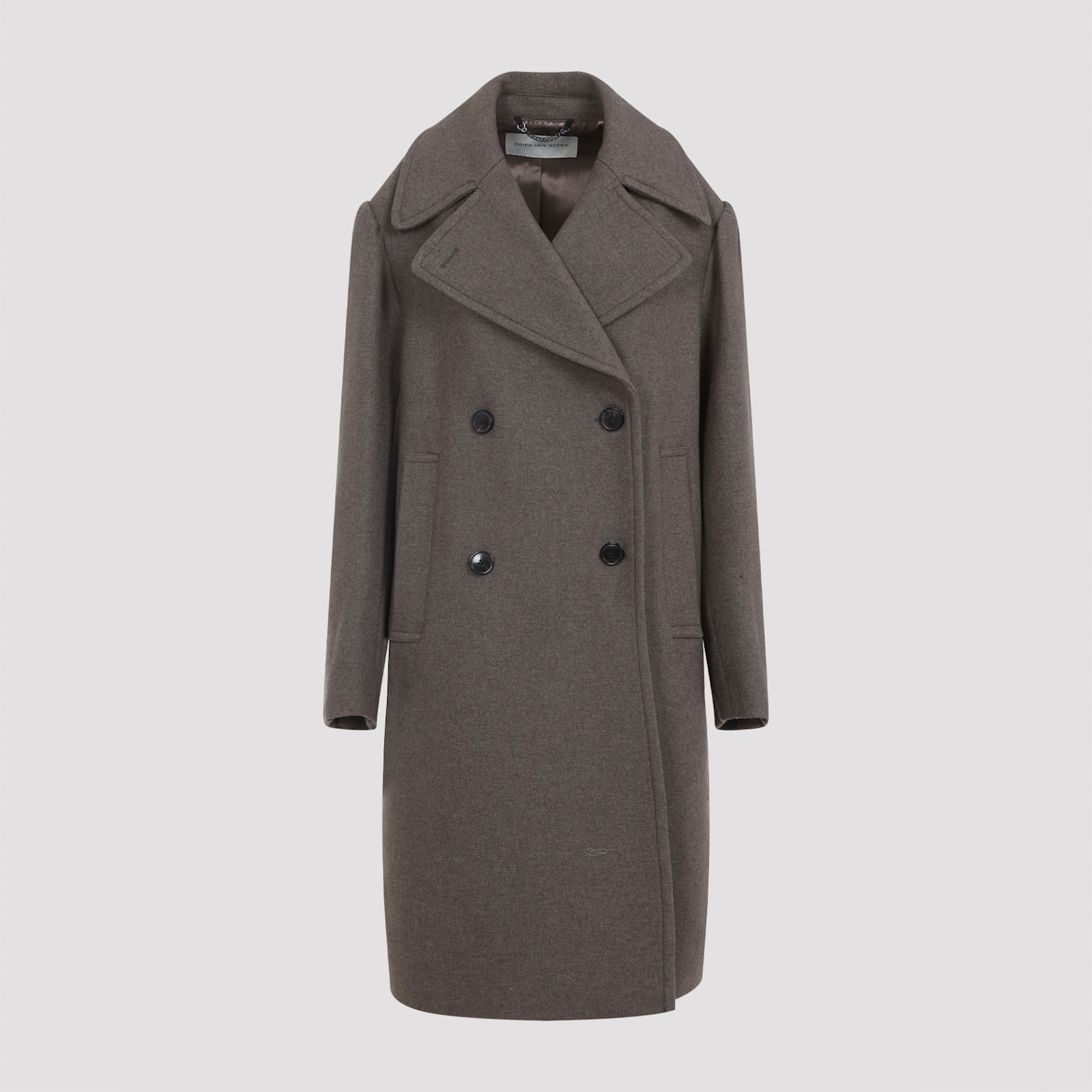 Dries Van Noten Brown Wool Blend Double-breasted Coat In Brown