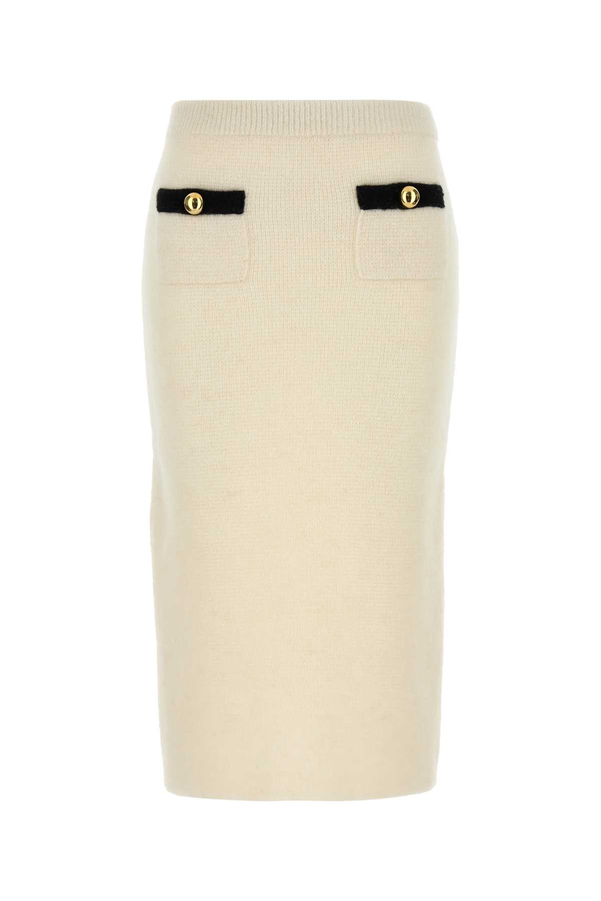 Shop Alessandra Rich Ivory Alpaca Blend Skirt In White