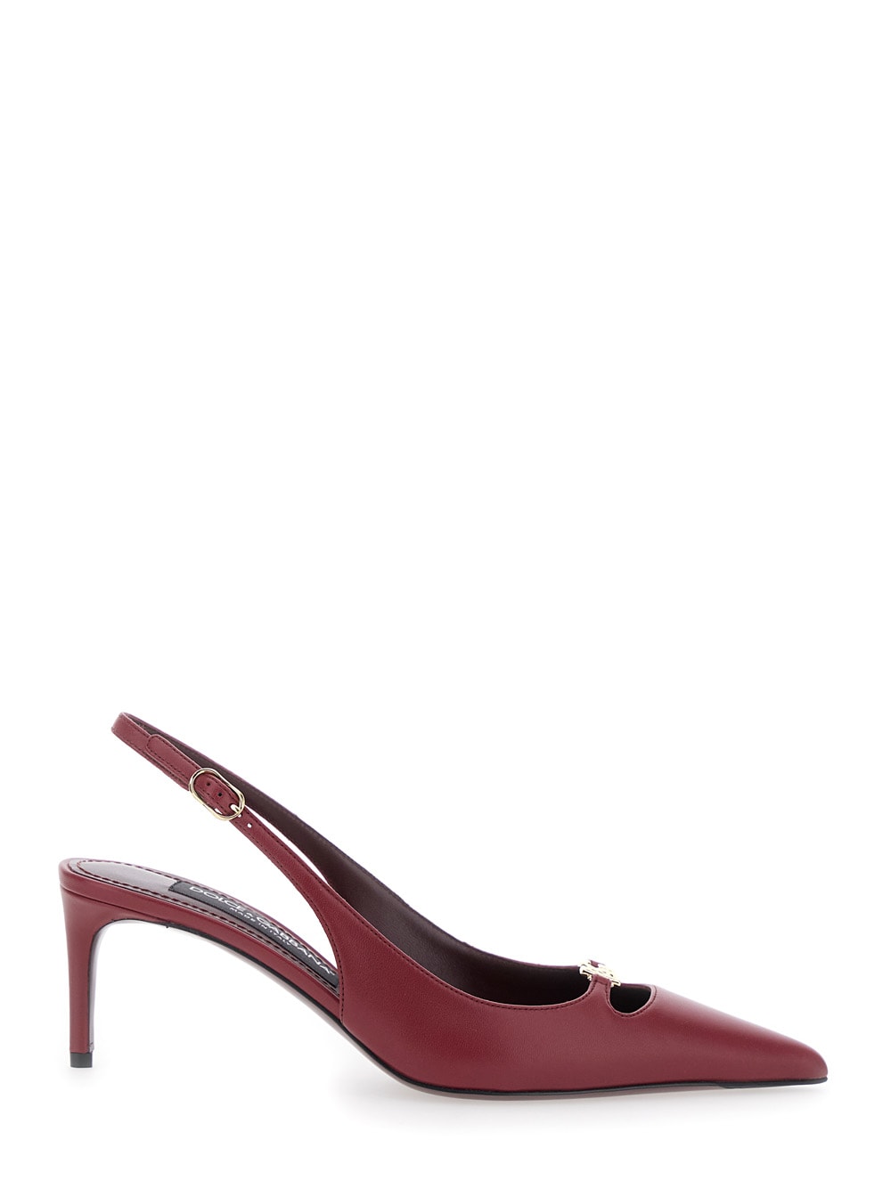 Dolce & Gabbana Bordeaux Slingback Pumps With Medium Stiletto Heel And Logo Plaque On The Front In Patent Leather Woman