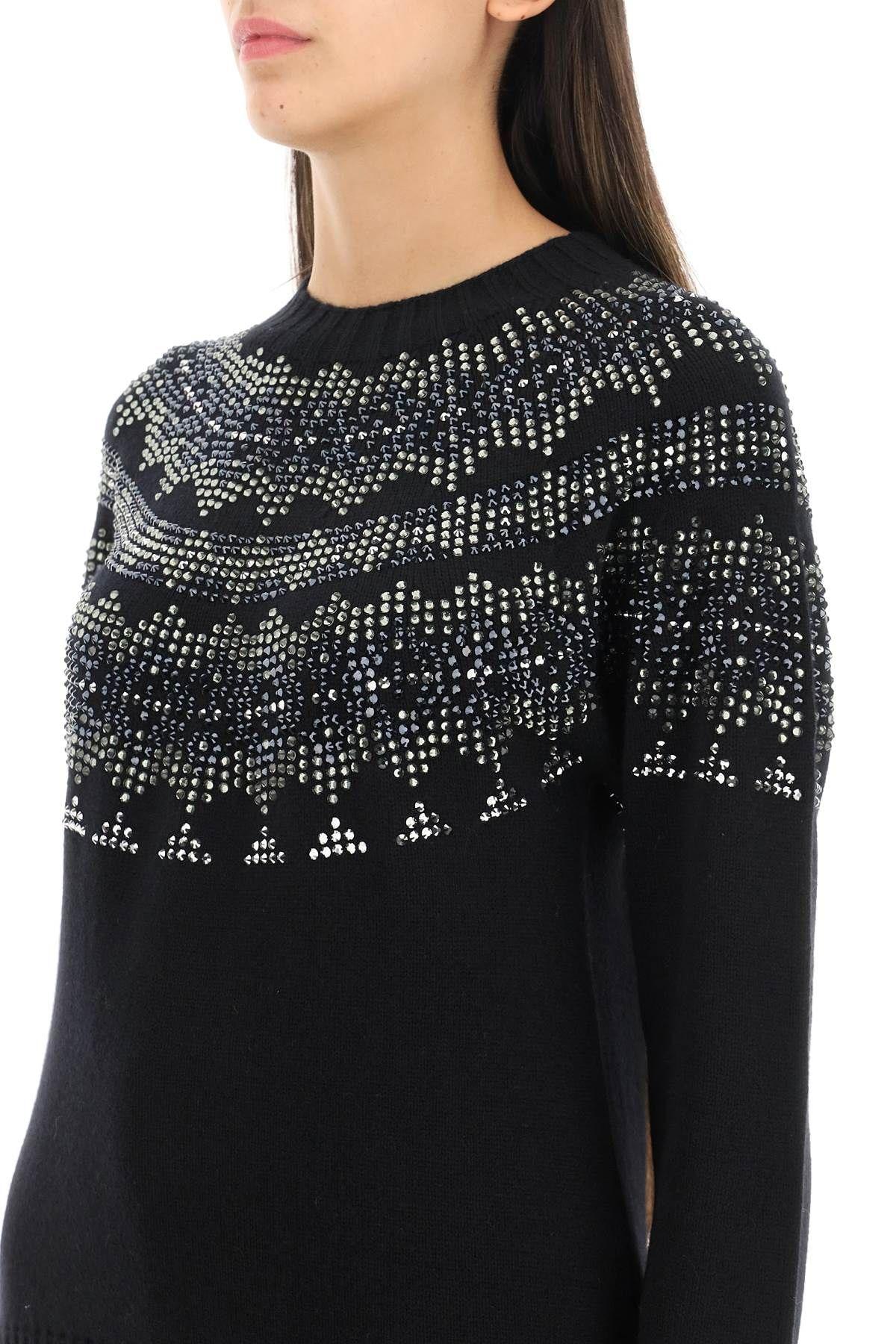 Shop Max Mara Osmio Wool And Cashmere Fair-isle Sweater With Crystals In Black