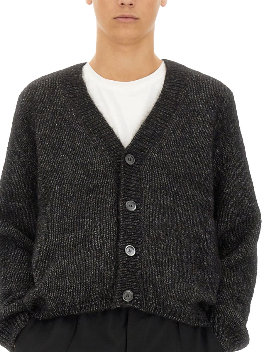 Our Legacy Textured V-neck Cardigan With Button-down Front In Black