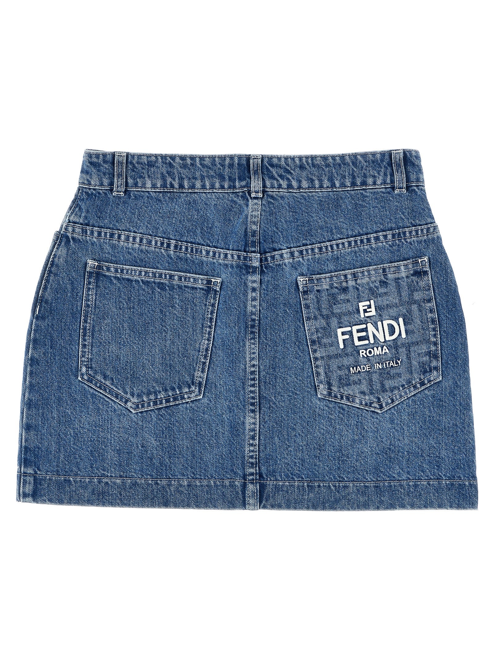 Shop Fendi Logo Embroidery Skirt In Blue