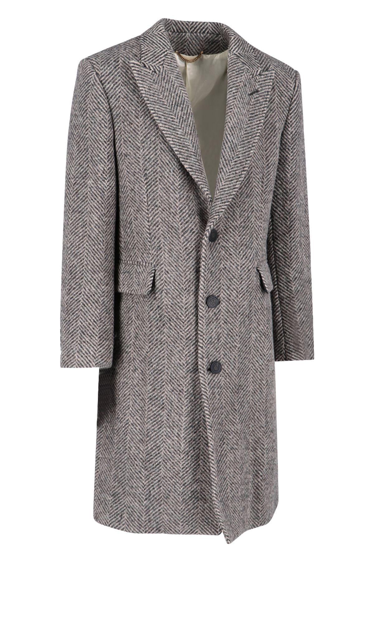 Shop Golden Goose Herringbone Pattern Single-breasted Coat In Beige/antracite