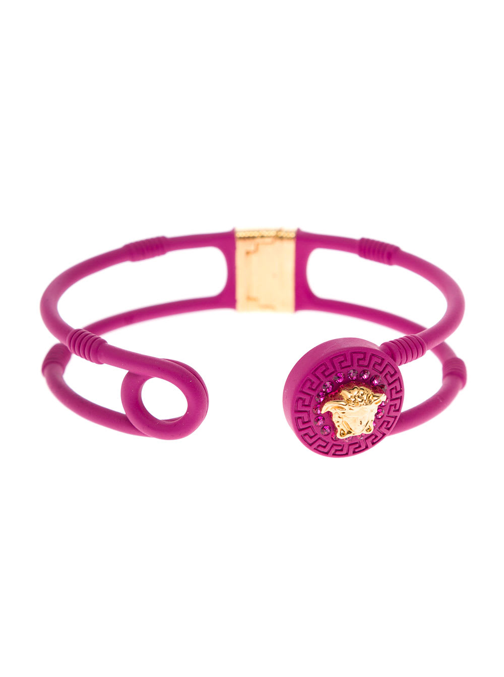 Versace Womans Pink Metal Safety Pin Bracelet With Medusa Detail