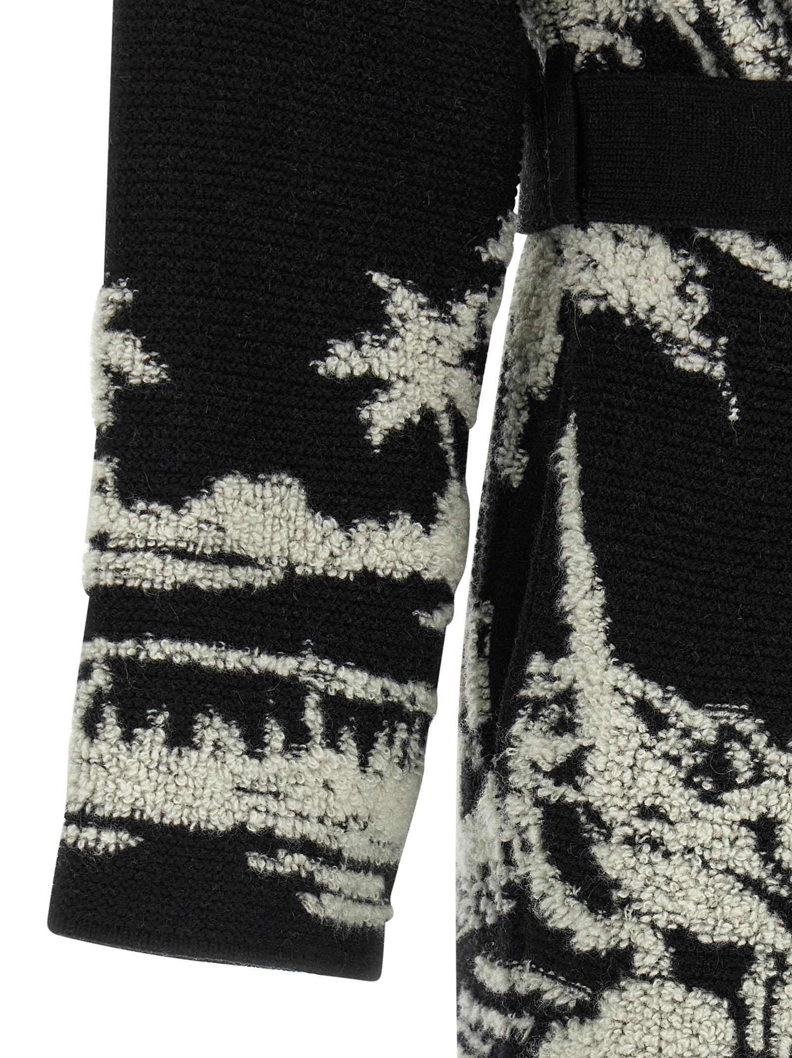 Alanui Long Jacquard Cardigan With Fringes In Black