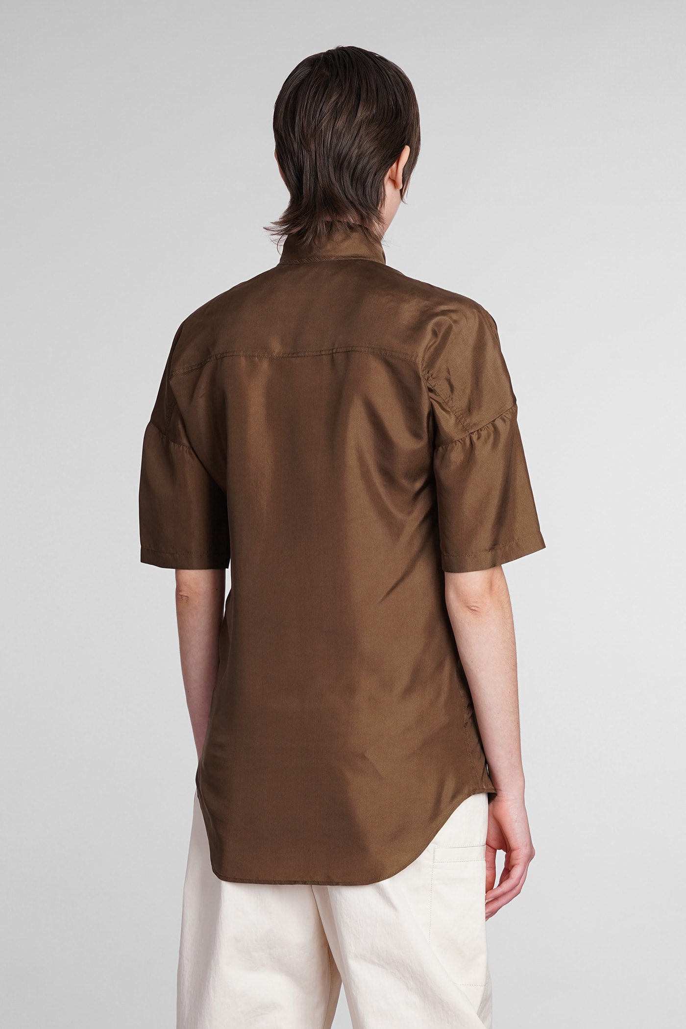 Shop Lemaire Shirt In Brown Silk
