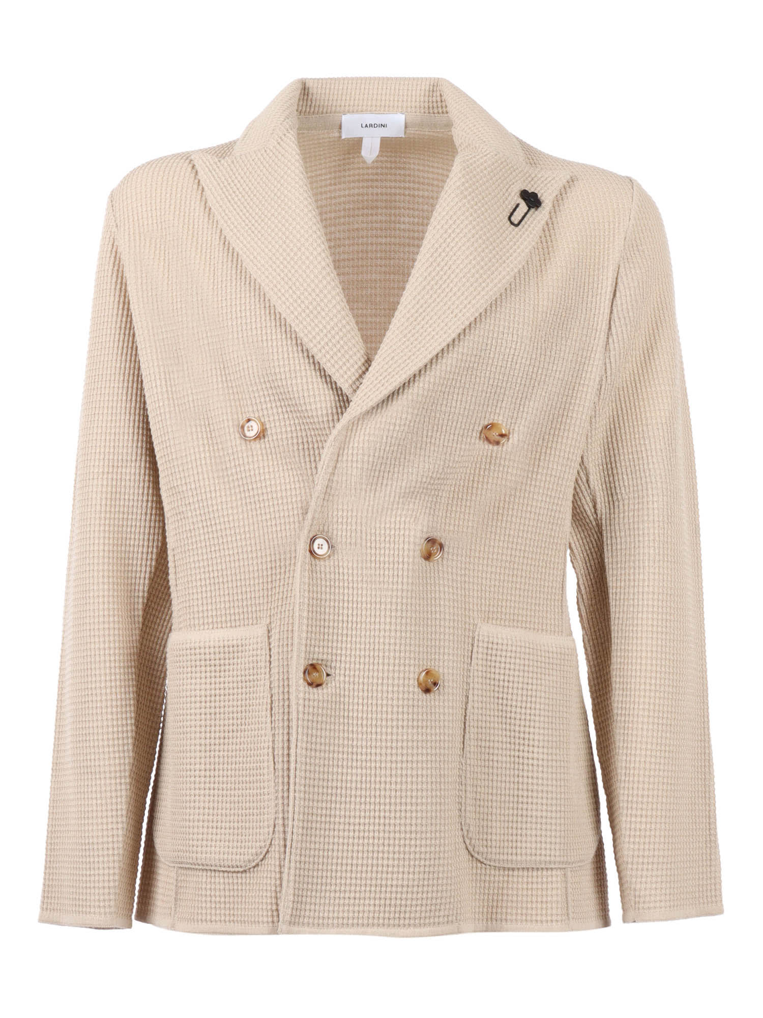 Lardini Double-breasted Knit Jacket With Textured Waffle Pattern In Neutral