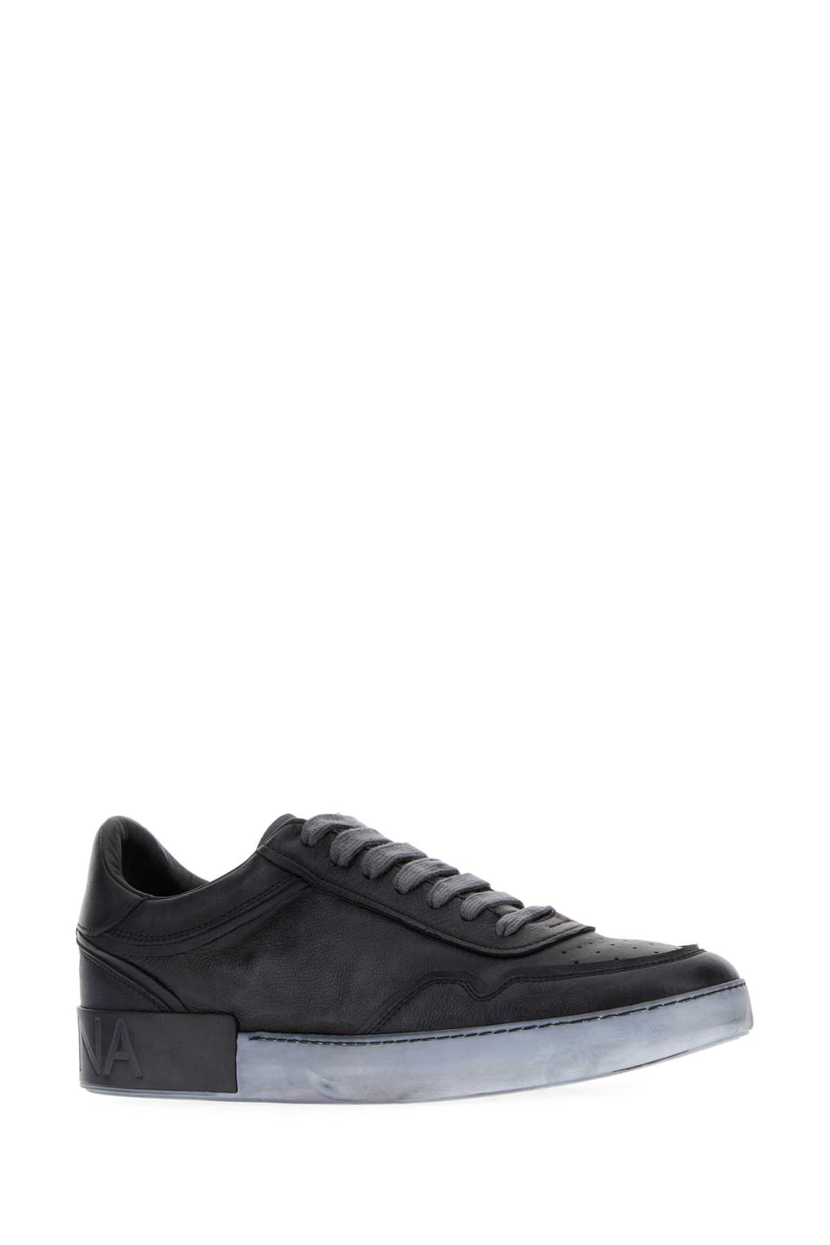 Dolce & Gabbana Leather Sneakers Featuring Perforated Detailing In Black