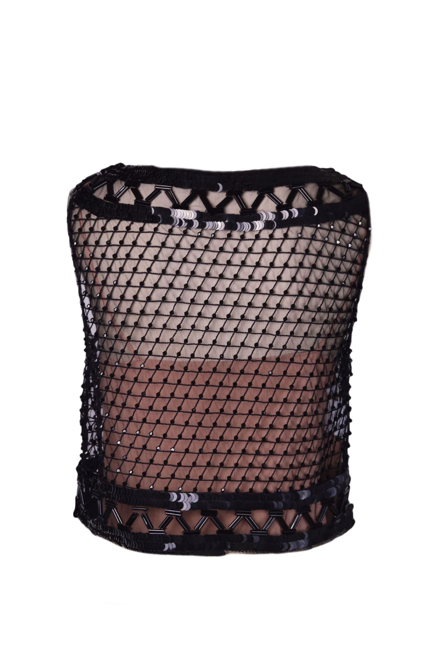 Shop Alberta Ferretti Crop Top Embroidered With Beads And Sequins In Black