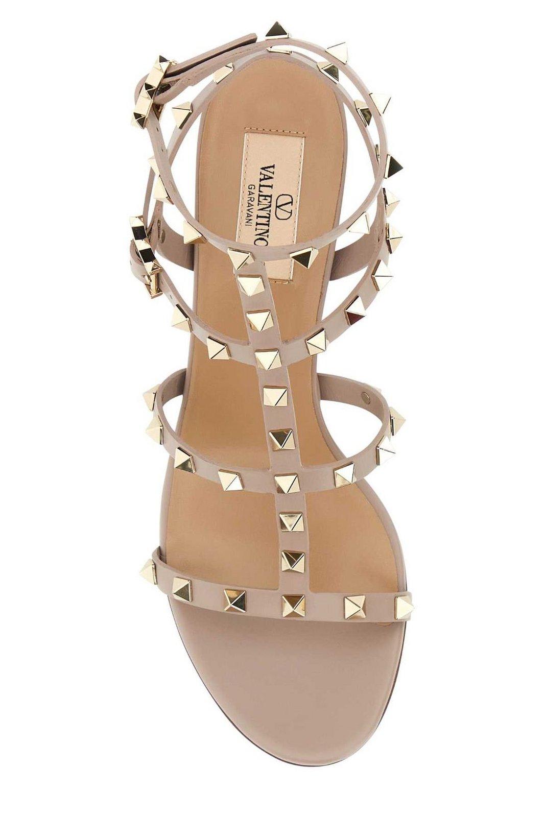 Valentino Garavani Rockstud Ankle-strap Heeled Sandals In White