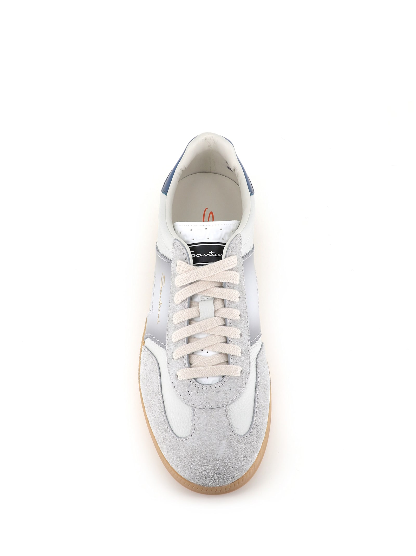 Santoni Dbs Leather And Suede Sneakers In Bianca/blu