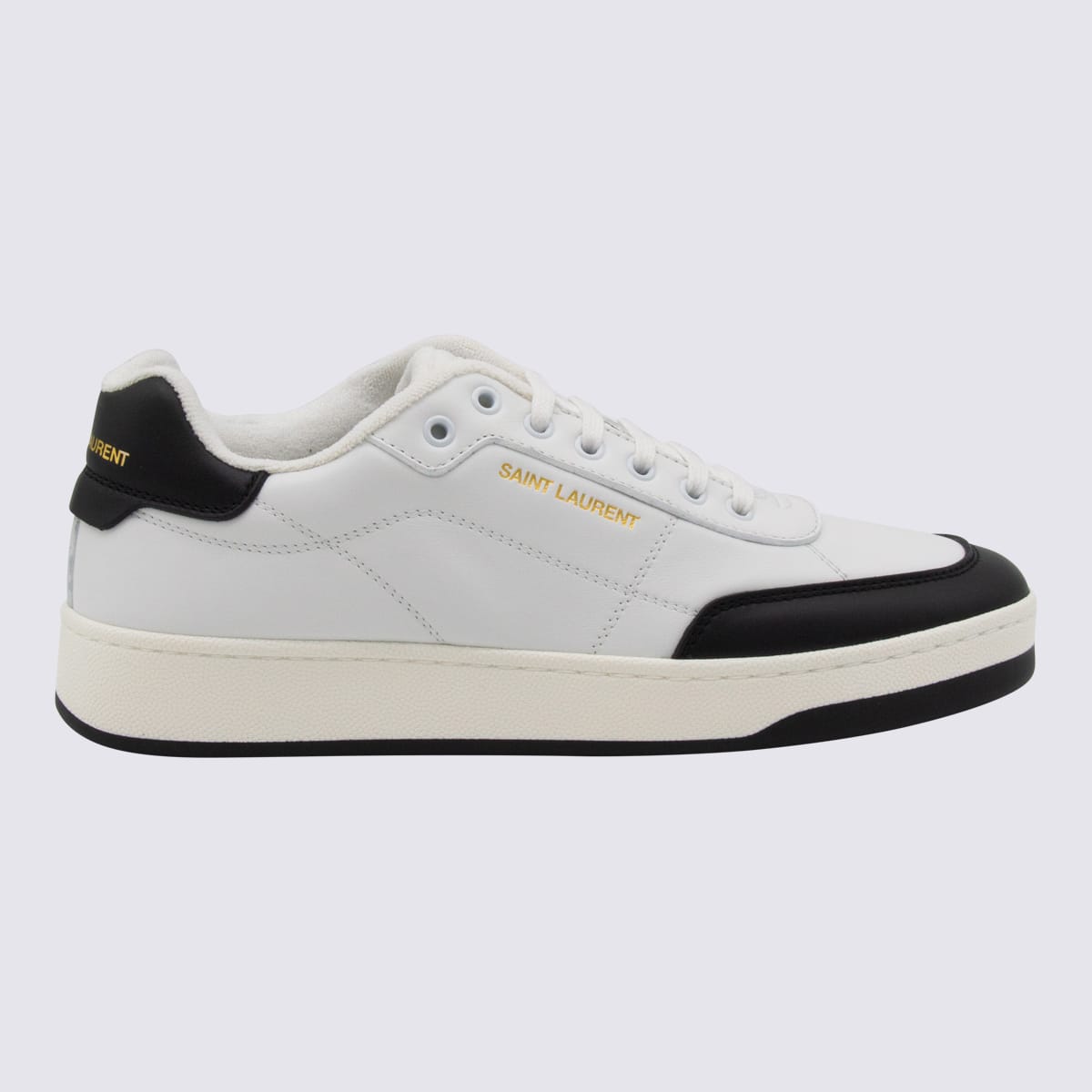 Saint Laurent Smooth Leather Sneakers Contrast Panel In White