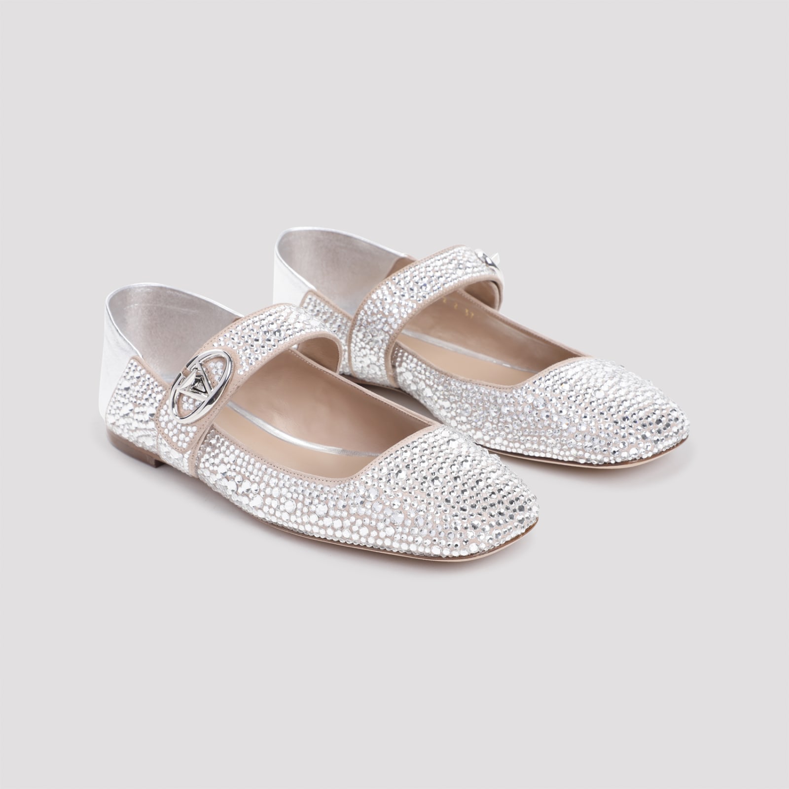 Shop Valentino Vlogo Locker Ballerinas In Mtn Crystal Silver