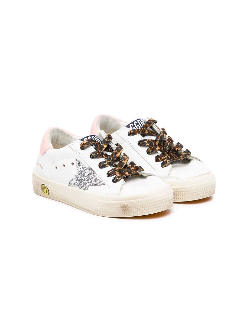 Golden Goose Kids White Super-star Sneakers With Animalier Laces And Silver Glitter Star