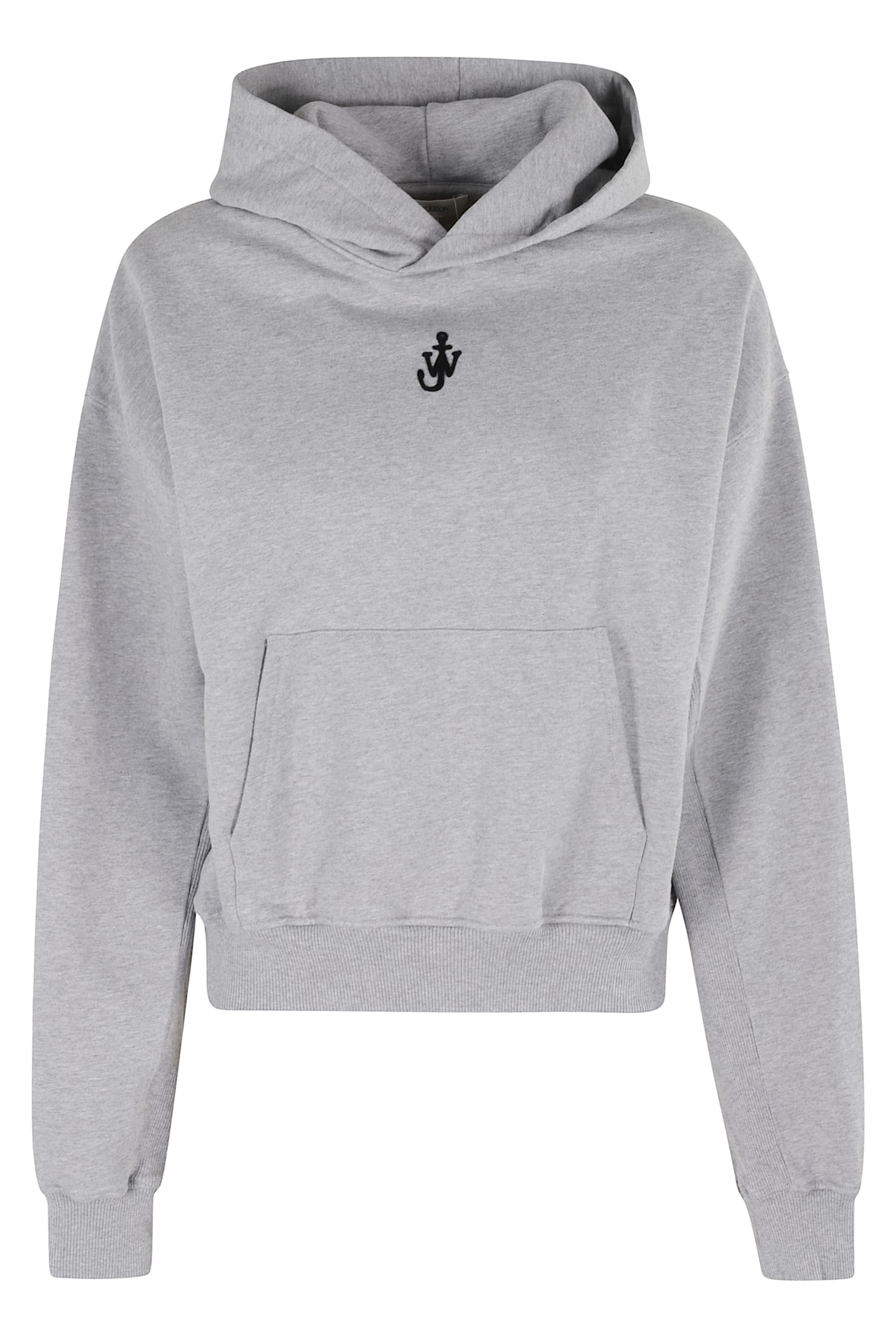 Jw Anderson Anchor Embroidery Cropped Hoodie Grey Melange In Gray