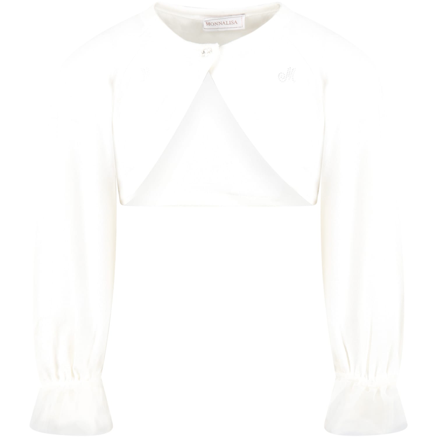 Monnalisa Ivory Cardigan For Girl With Logo In Ivory