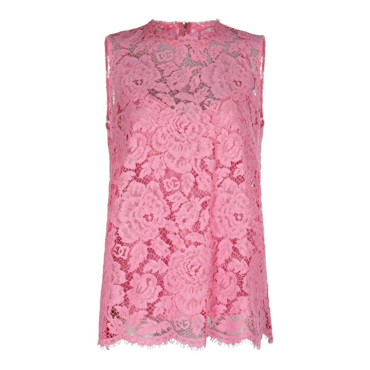 Shop Dolce & Gabbana Branded Floral Cordonetto Lace Top