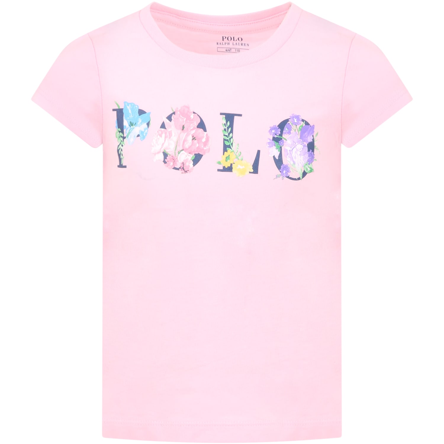 Ralph Lauren Pink T-shirt For Girl With Flowers