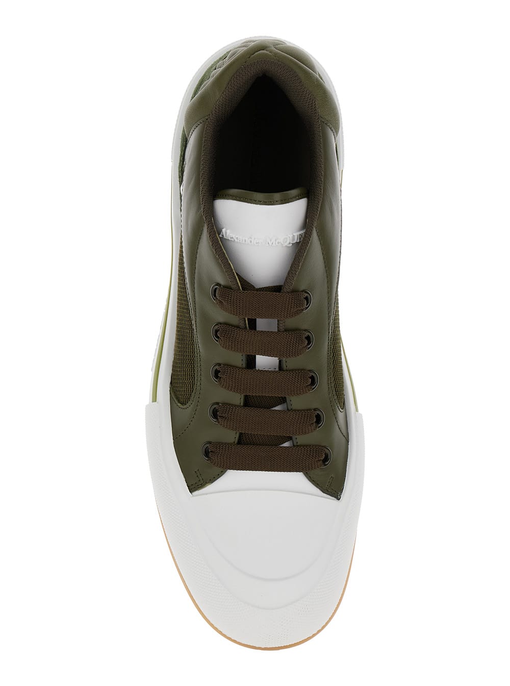 Shop Alexander Mcqueen Cruis Green Low Top Sneakers With Logo Detail In Leather And Fabric Man In Black