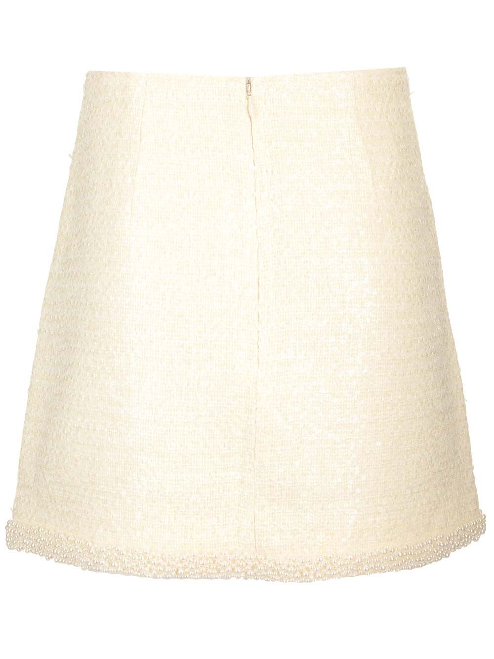 Self-portrait Bouclé Pearl Trim Mini Skirt