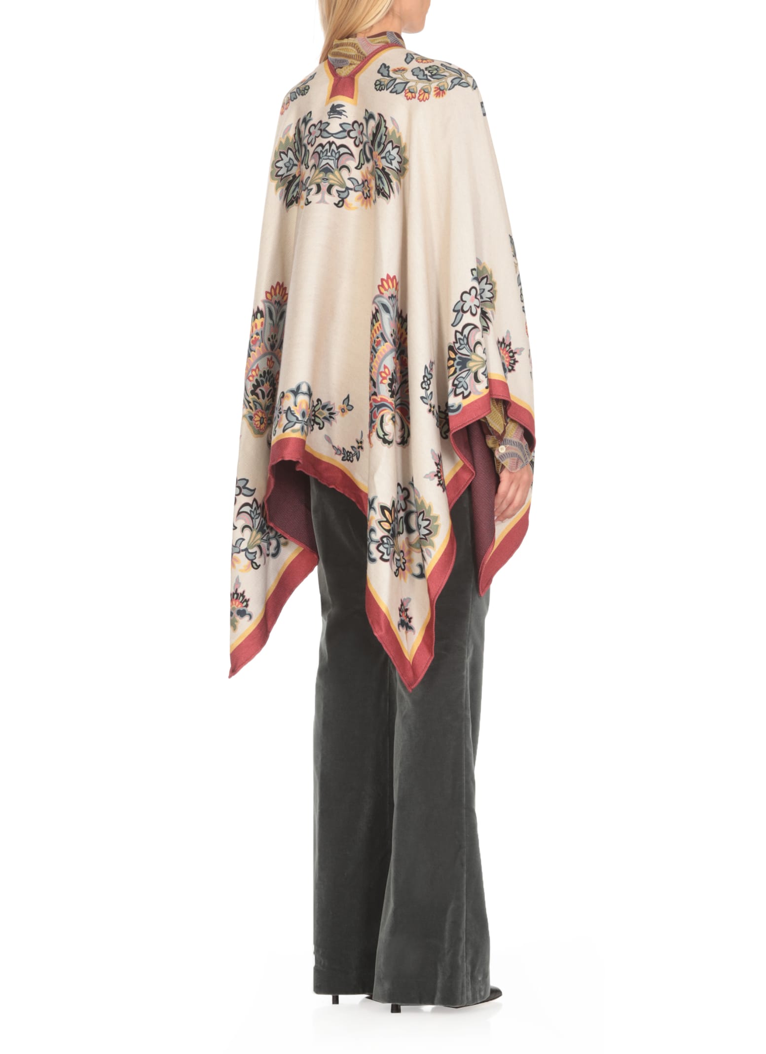 Shop Etro Poncho With Print In Ivory